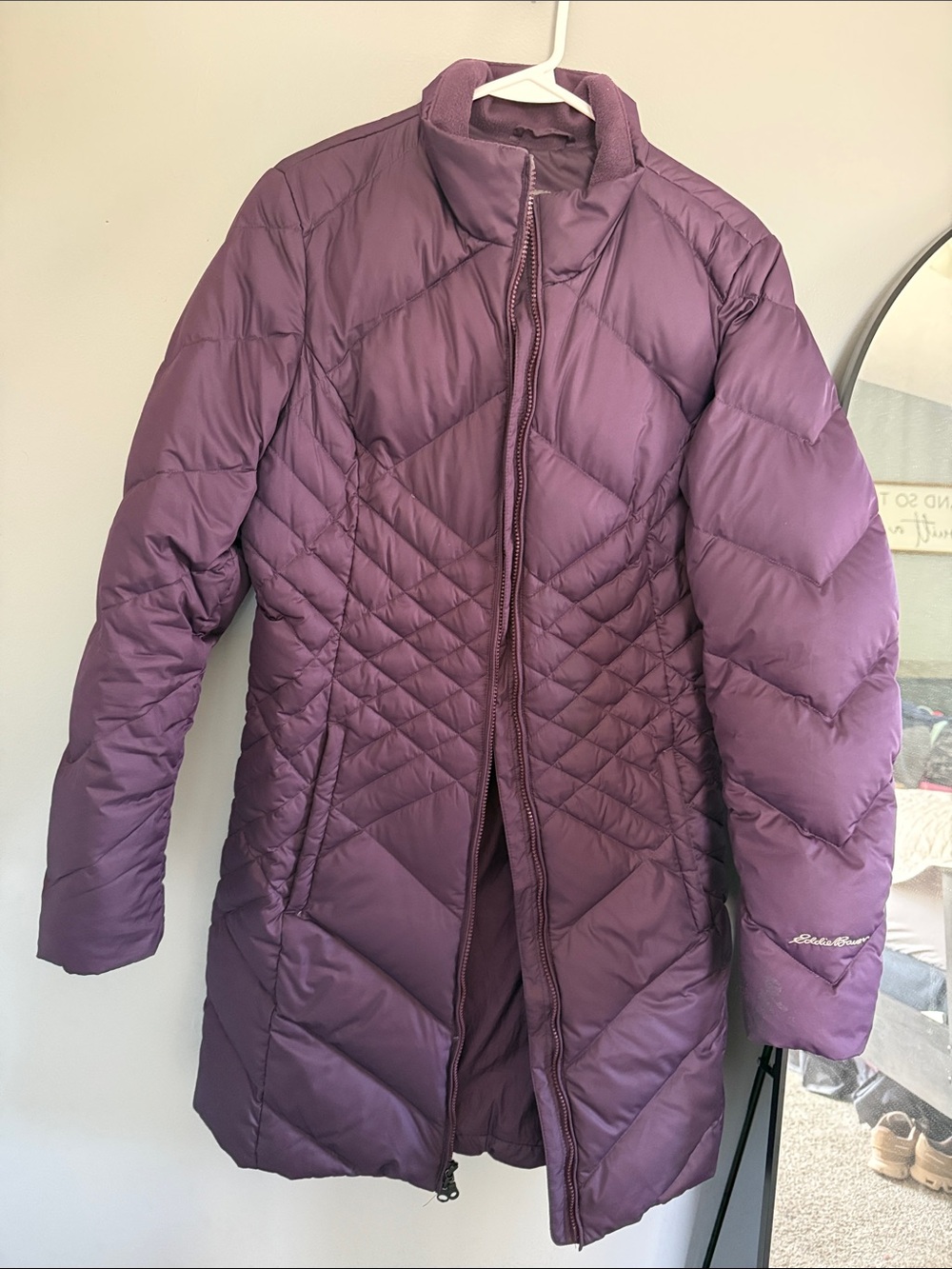 Eddie Bauer Women's Quilted Long Puffer Coat in Plum